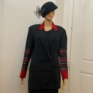 San Moire Black Red Print Sleeve Size 6 Woman’s Casual Professional Jacket USA